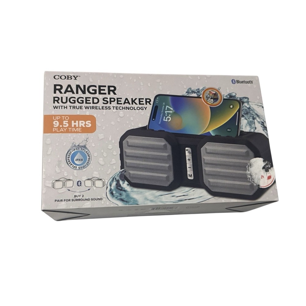 COBY Ranger Rugged Bluetooth Speaker IPX5 Waterproof Portable Speaker NEW Sealed